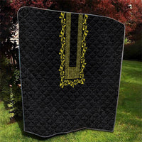 Philippines Polynesian Floral Pattern Quilt With Barong Tagalog Black Style LT03 - Polynesian Pride