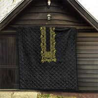 Philippines Polynesian Floral Pattern Quilt With Barong Tagalog Black Style LT03 - Polynesian Pride