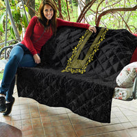 Philippines Polynesian Floral Pattern Quilt With Barong Tagalog Black Style LT03 - Polynesian Pride