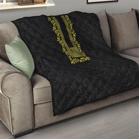 Philippines Polynesian Floral Pattern Quilt With Barong Tagalog Black Style LT03 - Polynesian Pride