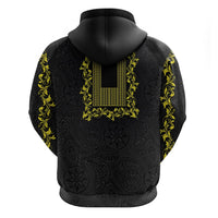Philippines Polynesian Floral Pattern Zip Hoodie With Barong Tagalog Black Style