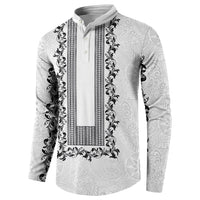Philippines Polynesian Floral Pattern Button Sweatshirt With Barong Tagalog White Style