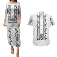 Philippines Polynesian Floral Pattern Couples Matching Puletasi and Hawaiian Shirt With Barong Tagalog White Style