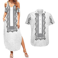 Philippines Polynesian Floral Pattern Couples Matching Summer Maxi Dress and Hawaiian Shirt With Barong Tagalog White Style