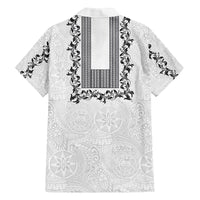 Philippines Polynesian Floral Pattern Family Matching Puletasi and Hawaiian Shirt With Barong Tagalog White Style