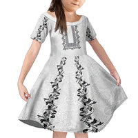 Philippines Polynesian Floral Pattern Kid Short Sleeve Dress With Barong Tagalog White Style