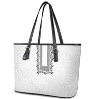Philippines Polynesian Floral Pattern Leather Tote Bag With Barong Tagalog White Style
