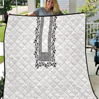 Philippines Polynesian Floral Pattern Quilt With Barong Tagalog White Style LT03 White - Polynesian Pride