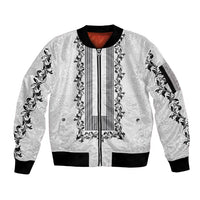 Philippines Polynesian Floral Pattern Sleeve Zip Bomber Jacket With Barong Tagalog White Style