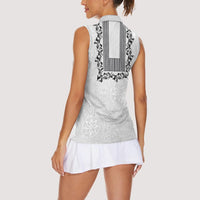 Philippines Polynesian Floral Pattern Women Sleeveless Polo Shirt With Barong Tagalog White Style