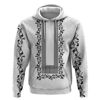 Philippines Polynesian Floral Pattern Zip Hoodie With Barong Tagalog White Style
