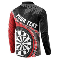 Personalised New Zealand Darts Button Sweatshirt Koru Tribal Tattoo and Silver Fern Maori Pattern Red Color LT03 - Polynesian Pride