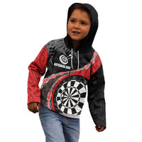 Personalised New Zealand Darts Kid Hoodie Koru Tribal Tattoo and Silver Fern Maori Pattern Red Color