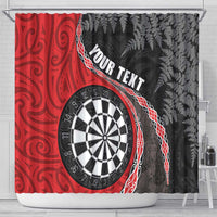 Personalised New Zealand Darts Shower Curtain Koru Tribal Tattoo and Silver Fern Maori Pattern Red Color