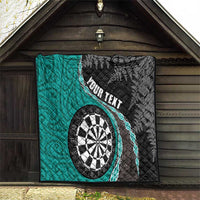 Personalised New Zealand Darts Quilt Koru Tribal Tattoo and Silver Fern Maori Pattern Teal Color