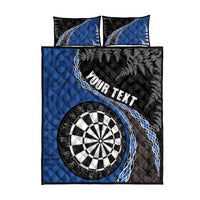 Personalised New Zealand Darts Quilt Bed Set Koru Tribal Tattoo and Silver Fern Maori Pattern Blue Color