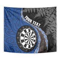 Personalised New Zealand Darts Tapestry Koru Tribal Tattoo and Silver Fern Maori Pattern Blue Color