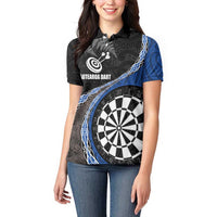 Personalised New Zealand Darts Women Polo Shirt Koru Tribal Tattoo and Silver Fern Maori Pattern Blue Color
