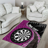 Personalised New Zealand Darts Area Rug Koru Tribal Tattoo and Silver Fern Maori Pattern Pink Color