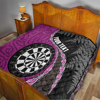 Personalised New Zealand Darts Quilt Koru Tribal Tattoo and Silver Fern Maori Pattern Pink Color