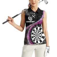 Personalised New Zealand Darts Women Sleeveless Polo Shirt Koru Tribal Tattoo and Silver Fern Maori Pattern Pink Color