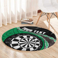 Personalised New Zealand Darts Round Carpet Koru Tribal Tattoo and Silver Fern Maori Pattern Green Color