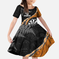 Personalised New Zealand Darts Family Matching Puletasi and Hawaiian Shirt Koru Tribal Tattoo and Silver Fern Maori Pattern Orange Color