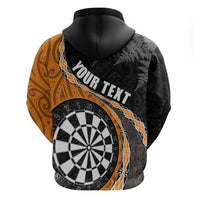 Personalised New Zealand Darts Hoodie Koru Tribal Tattoo and Silver Fern Maori Pattern Orange Color