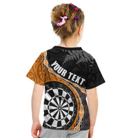 Personalised New Zealand Darts Kid T Shirt Koru Tribal Tattoo and Silver Fern Maori Pattern Orange Color