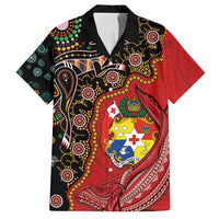 Tonga Ngatu and Australia Together Family Matching Long Sleeve Bodycon Dress and Hawaiian Shirt Polynesian Humpback Whale and Aboriginal Kangaroo LT03 Dad's Shirt - Short Sleeve Red - Polynesian Pride