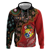 Tonga Ngatu and Australia Together Hoodie Polynesian Humpback Whale and Aboriginal Kangaroo LT03 Pullover Hoodie Red - Polynesian Pride