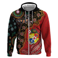 Tonga Ngatu and Australia Together Hoodie Polynesian Humpback Whale and Aboriginal Kangaroo LT03 Zip Hoodie Red - Polynesian Pride