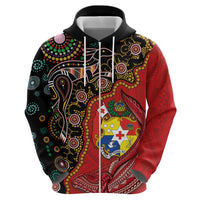 Tonga Ngatu and Australia Together Hoodie Polynesian Humpback Whale and Aboriginal Kangaroo LT03 - Polynesian Pride