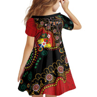 Tonga Ngatu and Australia Together Kid Short Sleeve Dress Polynesian Humpback Whale and Aboriginal Kangaroo