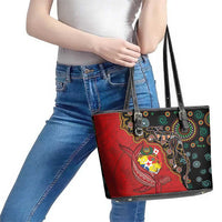 Tonga Ngatu and Australia Together Leather Tote Bag Polynesian Humpback Whale and Aboriginal Kangaroo LT03 - Polynesian Pride