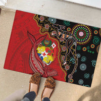 Tonga Ngatu and Australia Together Rubber Doormat Polynesian Humpback Whale and Aboriginal Kangaroo LT03 - Polynesian Pride