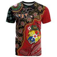 Tonga Ngatu and Australia Together T Shirt Polynesian Humpback Whale and Aboriginal Kangaroo