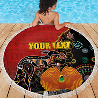 Personalised Papua New Guinea and Australia Together Beach Blanket Bird-of-paradise and Kangaroo with Aboriginal Pattern LT03 - Polynesian Pride