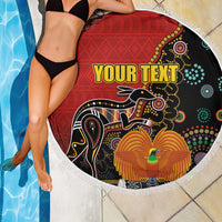 Personalised Papua New Guinea and Australia Together Beach Blanket Bird-of-paradise and Kangaroo with Aboriginal Pattern LT03 - Polynesian Pride