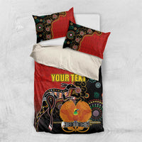 Personalised Papua New Guinea and Australia Together Bedding Set Bird-of-paradise and Kangaroo with Aboriginal Pattern