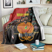 Personalised Papua New Guinea and Australia Together Blanket Bird-of-paradise and Kangaroo with Aboriginal Pattern LT03 Red - Polynesian Pride