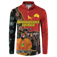 Personalised Papua New Guinea and Australia Together Button Sweatshirt Bird-of-paradise and Kangaroo with Aboriginal Pattern LT03 Red - Polynesian Pride
