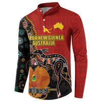 Personalised Papua New Guinea and Australia Together Button Sweatshirt Bird-of-paradise and Kangaroo with Aboriginal Pattern LT03 - Polynesian Pride