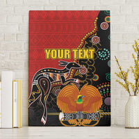 Personalised Papua New Guinea and Australia Together Canvas Wall Art Bird-of-paradise and Kangaroo with Aboriginal Pattern LT03 Without Frame Red - Polynesian Pride