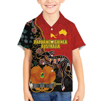 Personalised Papua New Guinea and Australia Together Family Matching Tank Maxi Dress and Hawaiian Shirt Bird-of-paradise and Kangaroo with Aboriginal Pattern