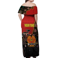 Personalised Papua New Guinea and Australia Together Off Shoulder Maxi Dress Bird-of-paradise and Kangaroo with Aboriginal Pattern
