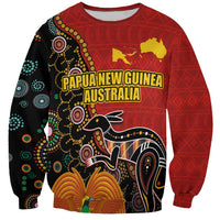 Personalised Papua New Guinea and Australia Together Sweatshirt Bird-of-paradise and Kangaroo with Aboriginal Pattern LT03 Unisex Red - Polynesian Pride