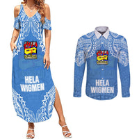 Hela Wigmen Rugby Couples Matching Summer Maxi Dress and Long Sleeve Button Shirts Papua New Guinea Polynesian Tattoo LT03 Blue - Polynesian Pride