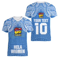 Custom Hela Wigmen Rugby Women V Neck T Shirt Papua New Guinea Polynesian Tattoo LT03 - Polynesian Pride