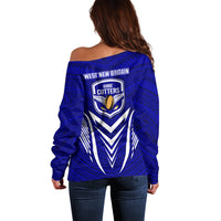 Kimbe Cutters Rugby Off Shoulder Sweater Papua New Guinea Polynesian Tattoo Blue Version LT03 - Polynesian Pride